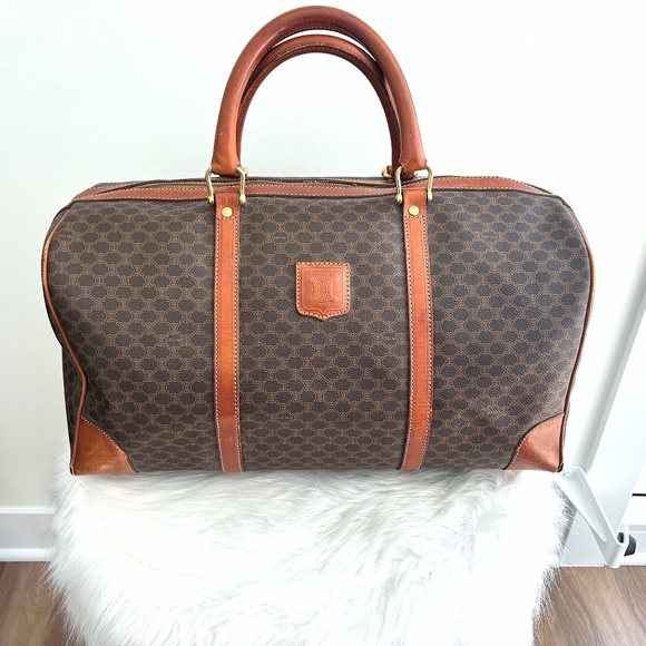 Celine Handbags - Celine Vintage Brown Macadam Duffle Bag - Medium Size (Authentic)